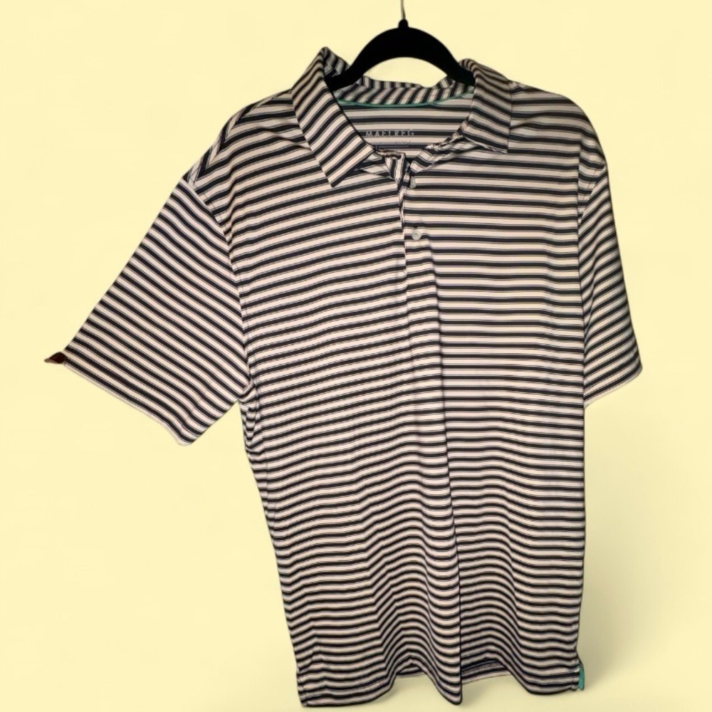 MAELREG Men’s Golf Polo Striped Shirt Short Sleeve Black and Khaki Size Large - Picture 3 of 8